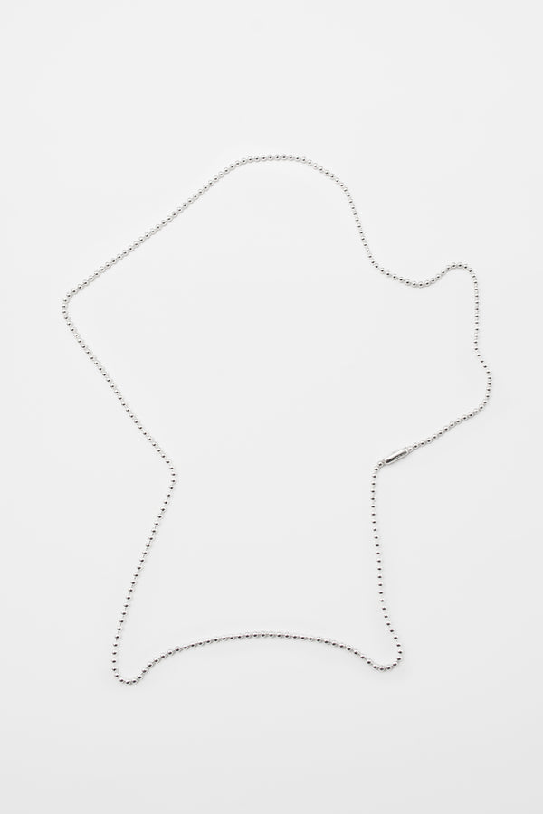O.P Jewellery recycled 925 silver Ball Chain necklace laid out on a light background.