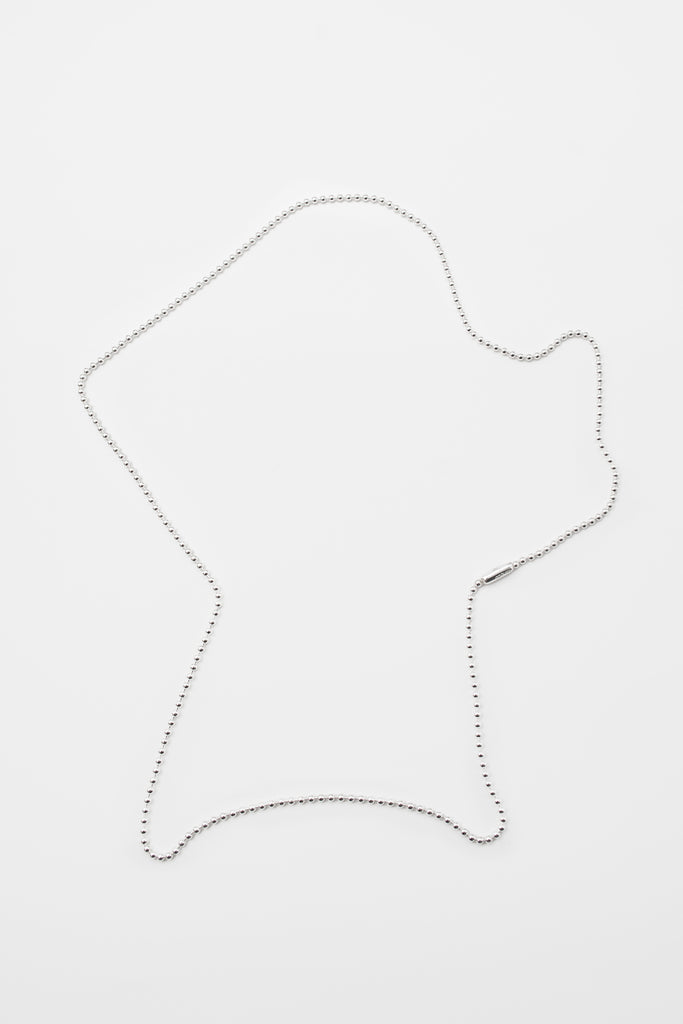 O.P Jewellery recycled 925 silver Ball Chain necklace laid out on a light background.