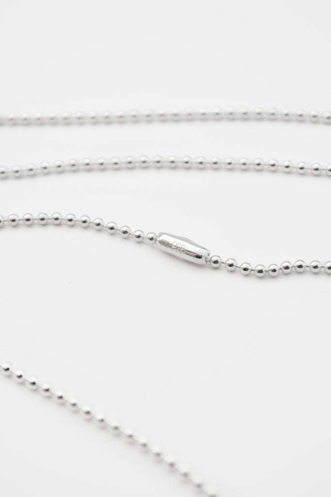 O.P Jewellery recycled 925 silver Ball Chain showcasing the clasp detail.