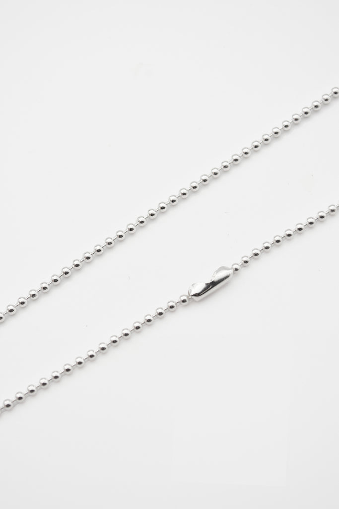 O.P Jewellery recycled 925 silver Ball Chain necklace showcasing the polished spherical links and clasp detail.