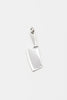 O.P Jewellery chef knife pendant crafted in recycled 925 sterling silver with engraved handle detail against a light background.