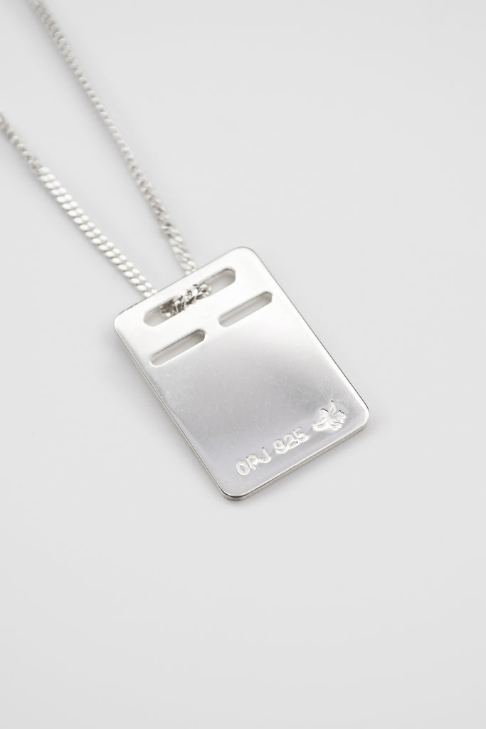 O.P Jewellery ID Badge Pendant crafted in recycled 925 silver showing the hallmark detail against a plain background.