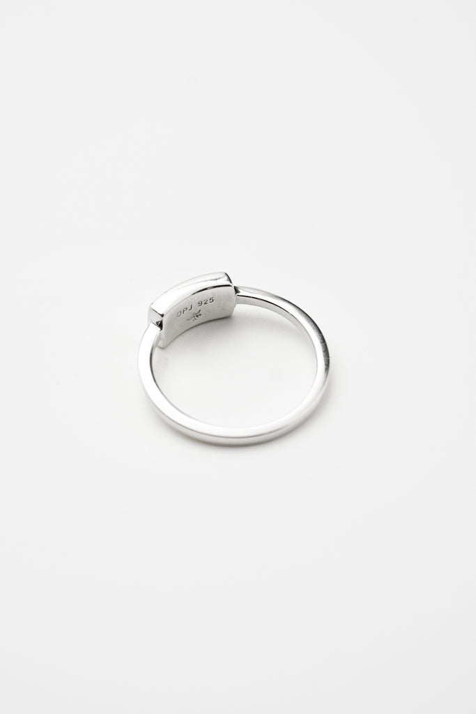 O.P Jewellery recycled 925 silver Square Ring showcasing the inner hallmark engraving.